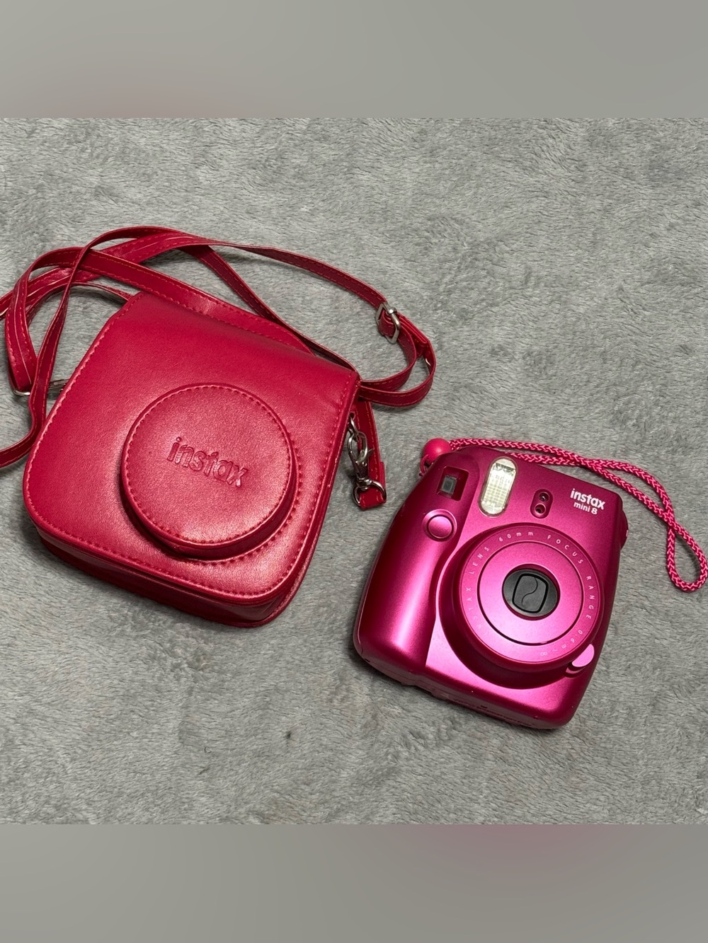 Fujifilm Instax Mini 8 Instant Camera Pink w Leather Case Tested Works